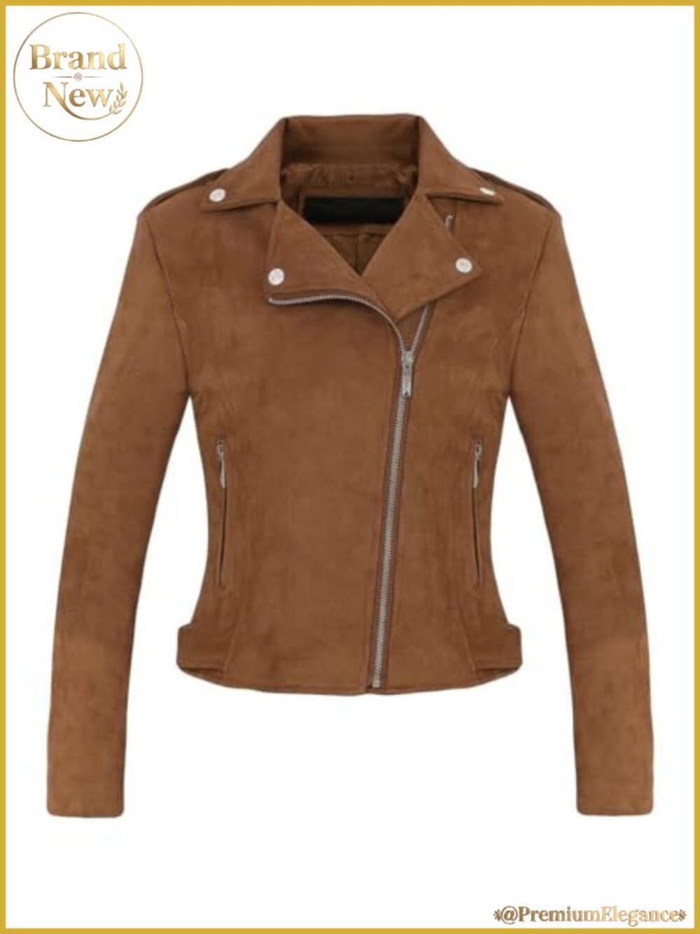 Faux Suede Leather Moto Biker Jacket Asymmetrical Zip Fringe Women's